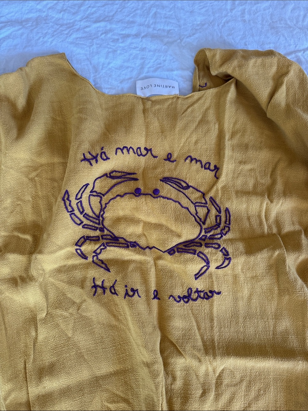 V-Neck Mustard Tunic with Purple Loop Embroidery